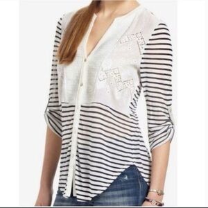 Tiny Anthropologie Striped Button Front Blouse Women’s XS Blue Embellished Silk